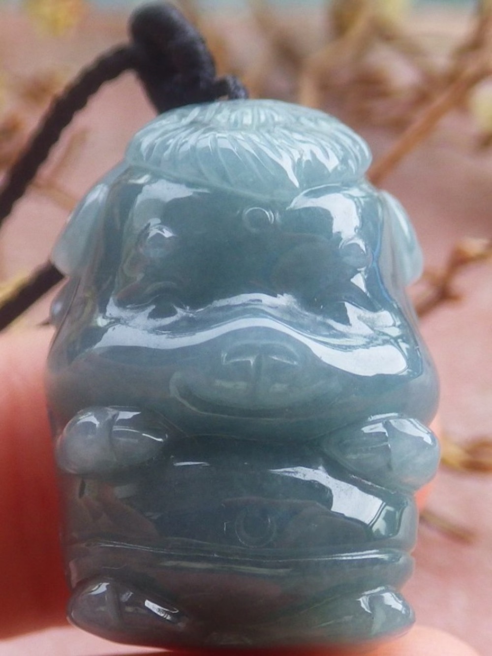 Water blue very jadeite jade frog toad lotus Pendant